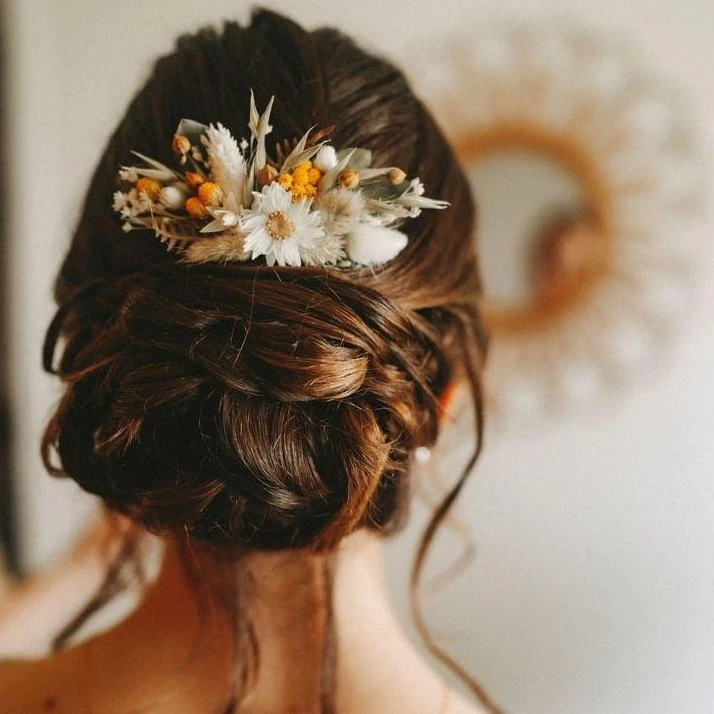 Accessoires cheveux fleurs séchées Pensée Bohème - création florale artisanale mariage bohème